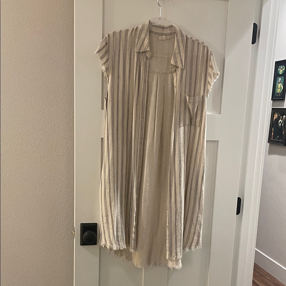 Mystree Beige and White Striped Dress